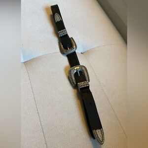 Double Buckle Genuine Leather & Real Silver Belt